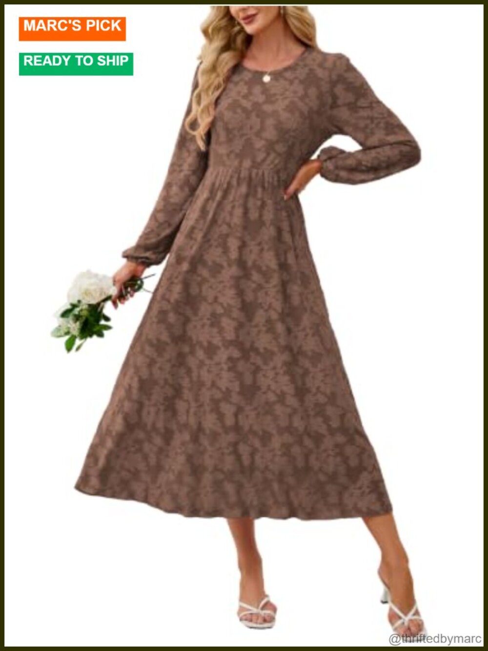 Long Sleeve Floral Maxi Empire Waist Wedding Guest Dress Jacquard